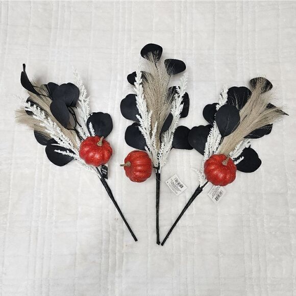 New Lot of 3 Halloween 16 in Height Orange Mini Pumpkin Foam Decorative Pick - Picture 1 of 6